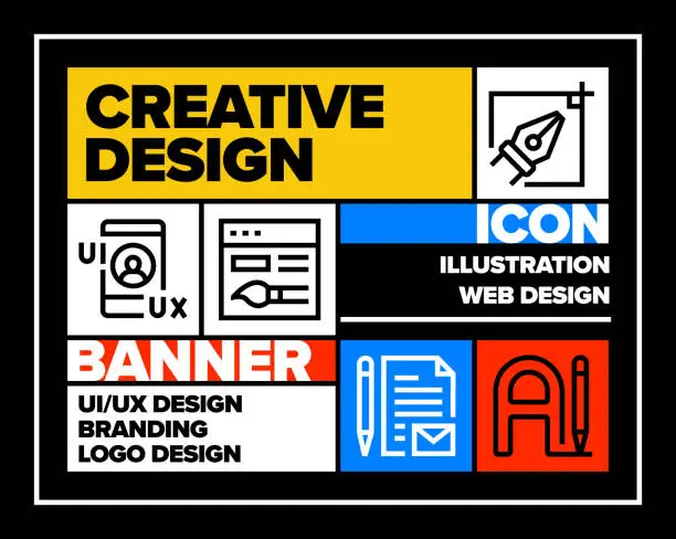 Vector illustration of Creative Design Line Icon Set and Banner Design