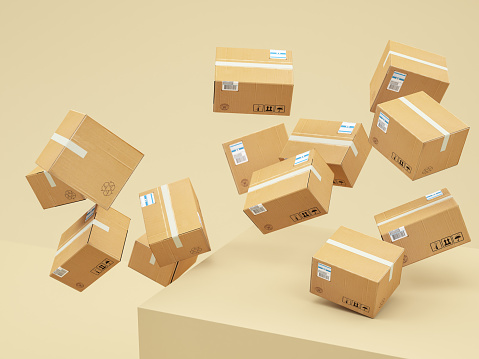 Parcel boxes, card boxes for online shopping and delivery concept. 3d rendering, 3d illustration