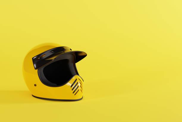 istock Motorcyclist helmet on a yellow background. 1467861736