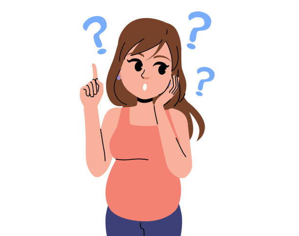 Stressed Pregnant Woman Having Questions Flat vector illustration of young woman pregnant having a lot of questions. Stressed mother to be experiencing anxiety before birth pregnant clipart stock illustrations