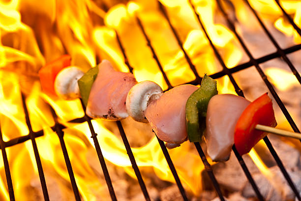 istock Chicken skewers on the bbq 146786217