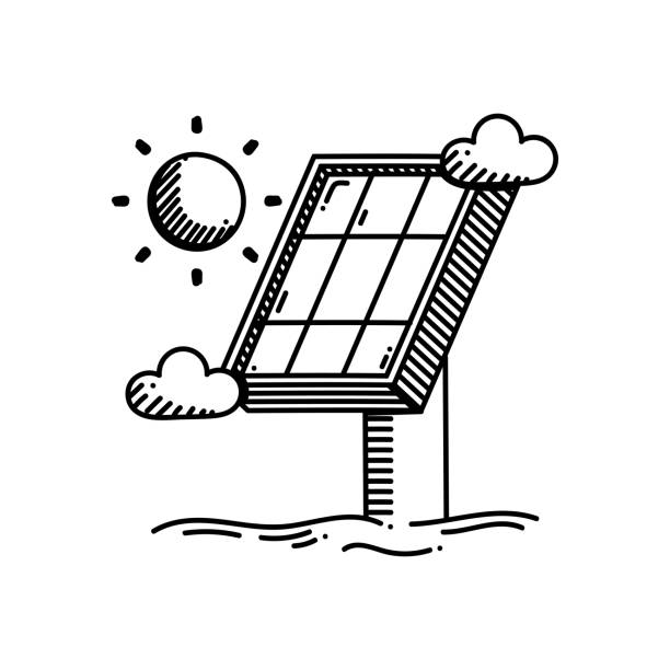 ilustraciones, imágenes clip art, dibujos animados e iconos de stock de icono de línea de panel solar, diseño de boceto, píxel perfecto, trazo editable, energía verde, energía solar, electricidad, eficiencia energética. - solarpanel