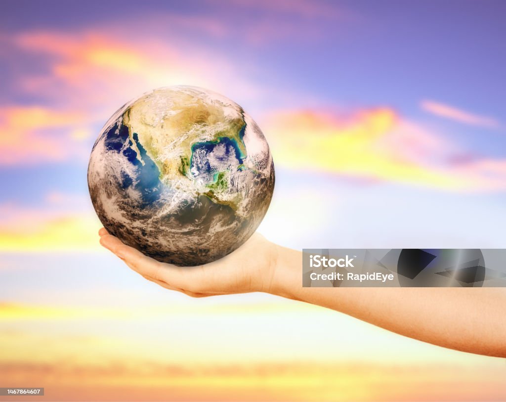 Environmentalist Woman Supports Planet Earth On Her Hand Caring ...