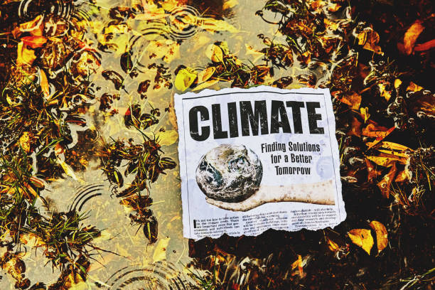 istock Newspaper headline and article about climate change in a rainy marsh 1467864669