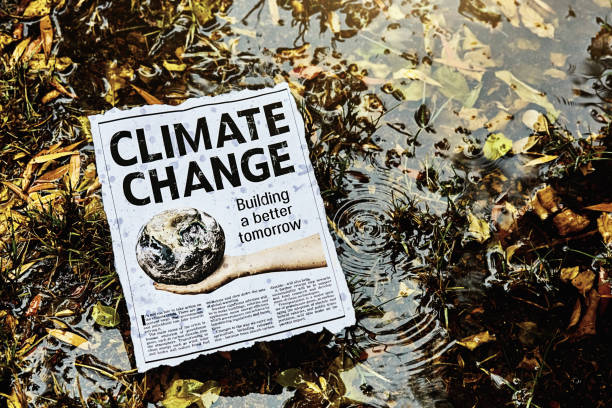 istock Newspaper headline and article about climate change in a rainy marsh 1467865020