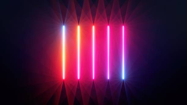 istock 3d render, abstract neon background with vertical lines glowing in the dark. Minimalist geometric wallpaper 1467867659