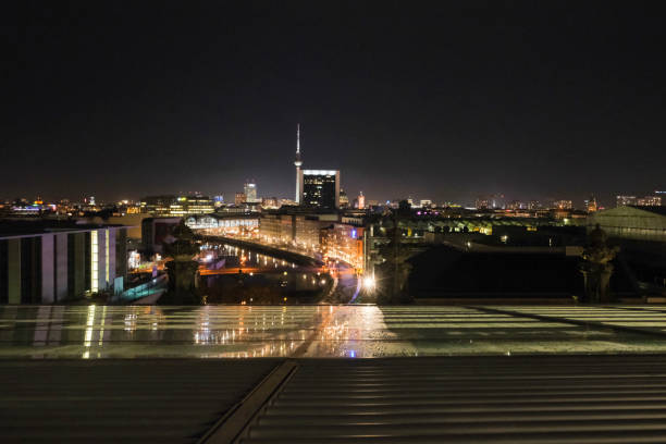 Night Berlin streets shot from Reichstag building, Berlin state, Germany
