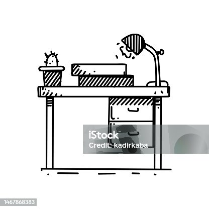 istock Study Desk Line icon, Sketch Design, Pixel perfect, Editable stroke, Furniture. 1467868383