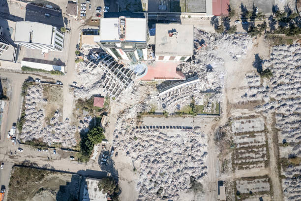 터키와 시리아 지진 호소. 하타이 드론 사진 - bombing city earthquake disaster 뉴스 사진 이미지