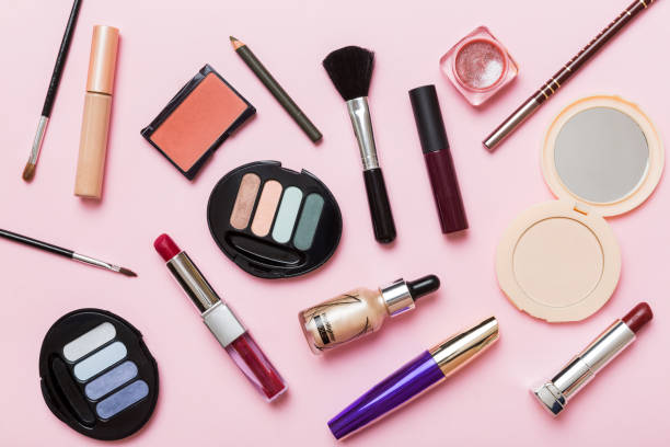 istock Professional makeup tools. Top view. Flat lay. Beauty, decorative cosmetics. Makeup brushes set and color eyeshadow palette on table background. Minimalistic style 1467871101