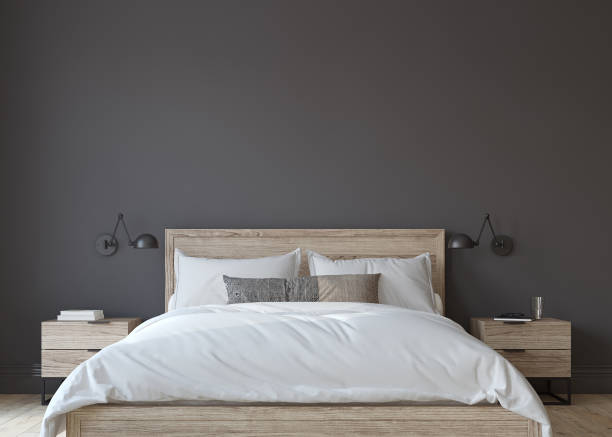istock Scandinavian bedroom. Bedroom with the dark wall. 3d render. 1467872115