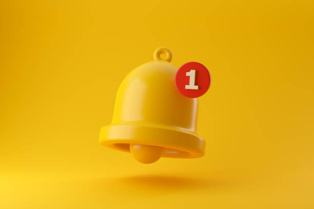 istock Notification with bell icon on a yellow background. 1467873852