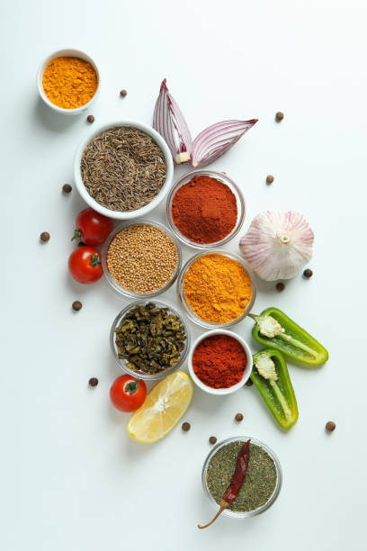 istock Concept of aromatic spices on white background 1467873879