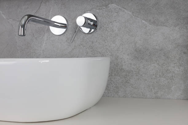 istock Close-up on a washbasin with free space for product presentation. MOCK-UP, front shot. 1467876603