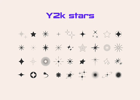 Aesthetic Y2k style. Star, bling, starburst, sparkle icons Retro futuristic Vector illustration