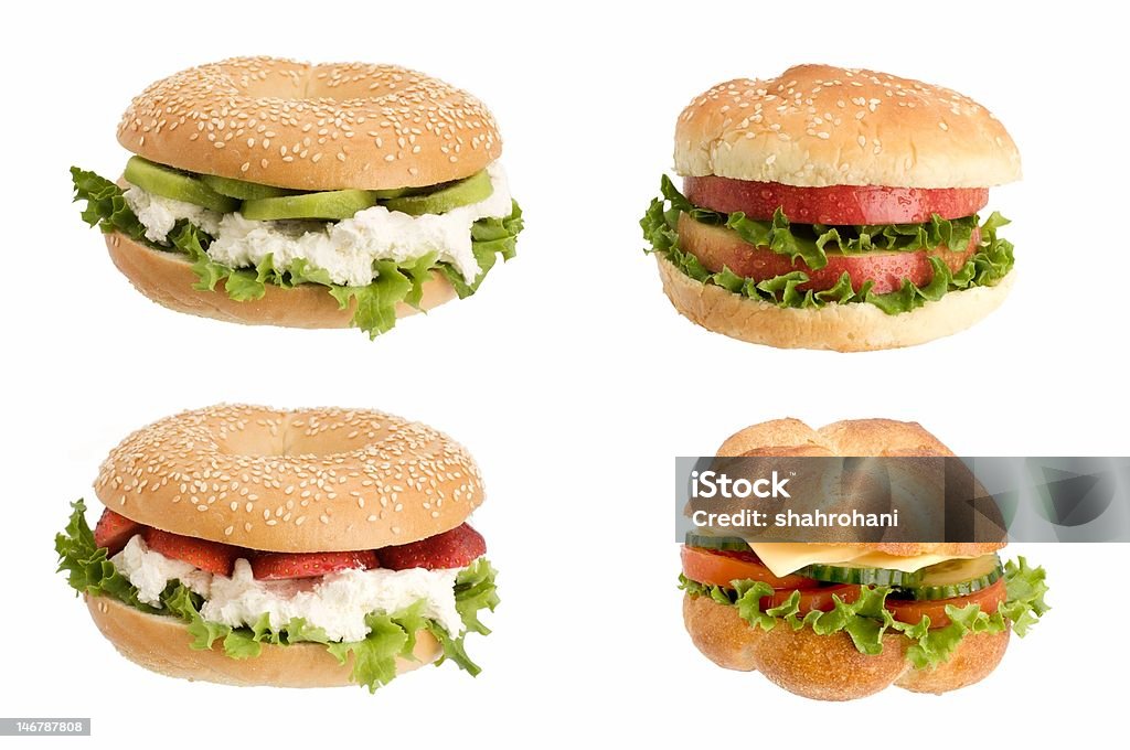 healthy sandwich Delicious six healthy sandwich isolated on white background Bagel Stock Photo