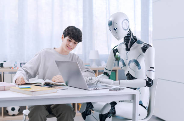 Studying with a robot stock photo