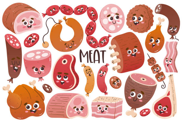 illustrations, cliparts, dessins animés et icônes de cartoon meat clipart collection - meat loaf meat cooked beef