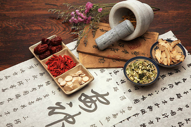 Medicina chinesa de ervas e conjunto de chá - foto de acervo