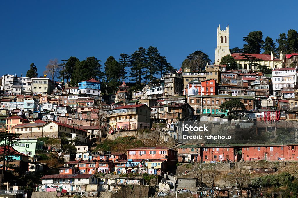 India, Shimla, Himalaya mountains View on the Shimla, Indian rest city, in Himalaya mountains. Asia Stock Photo