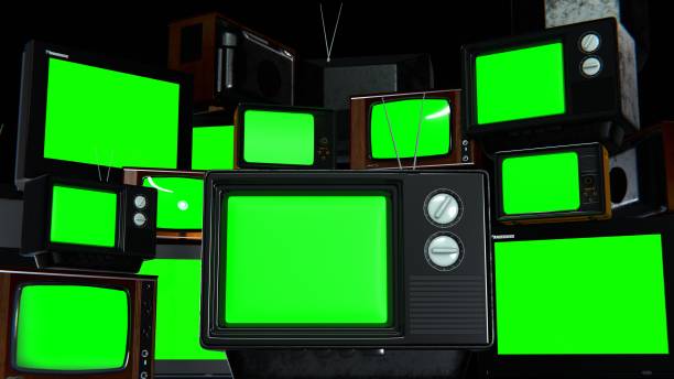 istock Many TV sets with chromakey on screen. 1467884704