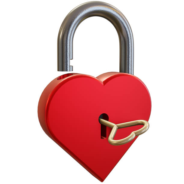istock Heart shaped open padlock and key isolated on white background with clipping path. 3D illustration.  Valentine's day, love, relationships concept 1467886802