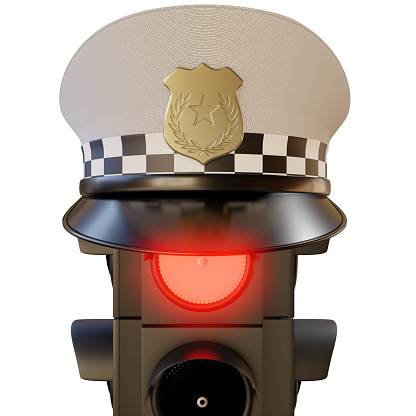 Official hat on Traffic Lights  isolated on white background with clipping path. Traffic order and penalty concept