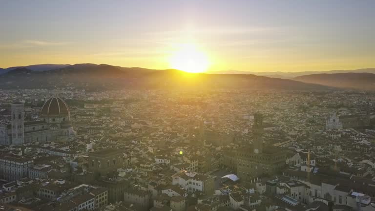 florence aerial view drone coming out from window