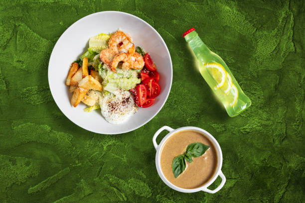 istock Mushroom cream soup with Caesar salad 1467889425