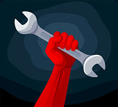 istock Human fist with wrench. 1467891066