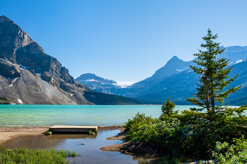 Banff National Park beautiful landscape. Bow Lake in summer time. Alberta, Canada. Canadian Rockies nature scenery.