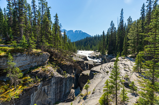 Mistaya Canyon and Mistaya River. Banff National Park beautiful landscape. Alberta, Canada. Canadian Rockies Mountains nature scenery.