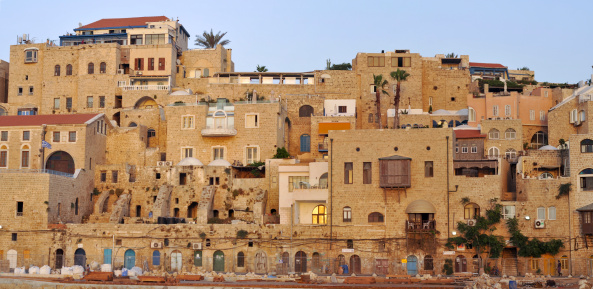 View of the Old Jaffa town at twilight from the seaside