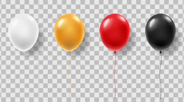 Vector illustration of Balloons black, white, red and gold.