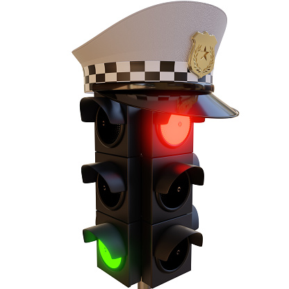 Official hat on Traffic Lights  isolated on white background with clipping path. Traffic order and penalty concept