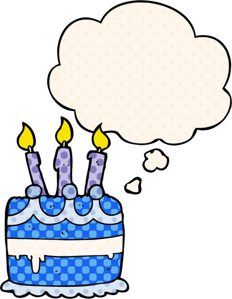 istock cartoon birthday cake with thought bubble in comic book style 1467898188