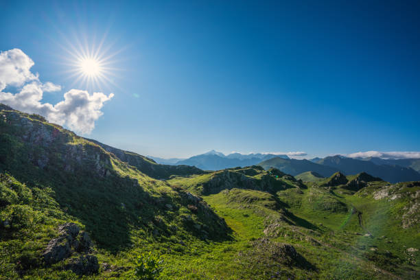 istock Stunning mountain landscape at Bzerpi peak at sunset, caucasus mountains. 1467901477