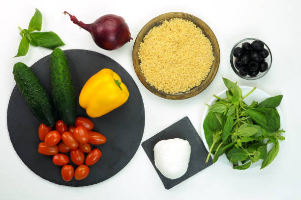 istock Ingredients for orzo pasta salad recipe 1467903702