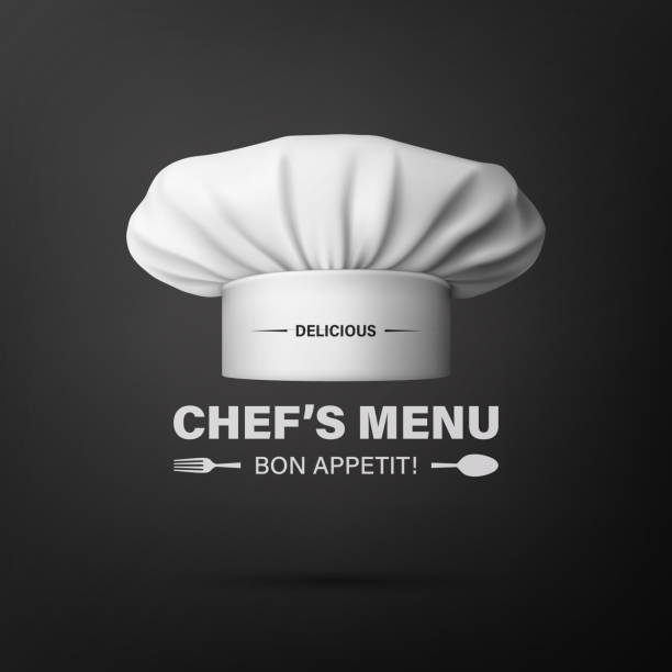 Vector Banner with 3d Realistic White Chef Hat, Toque on Black Background. Cook, Baker Chef Cap Design Template. Bakery, Restaurant, Kitchen Uniform. Cotton Hat, Professional Clothes Vector Banner with 3d Realistic White Chef Hat, Toque on Black Background. Cook, Baker Chef Cap Design Template. Bakery, Restaurant, Kitchen Uniform. Cotton Hat, Professional Clothes. toque stock illustrations