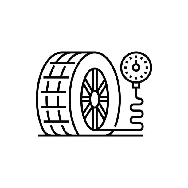 Vector illustration of Flat Tire, Car Service Line Icon