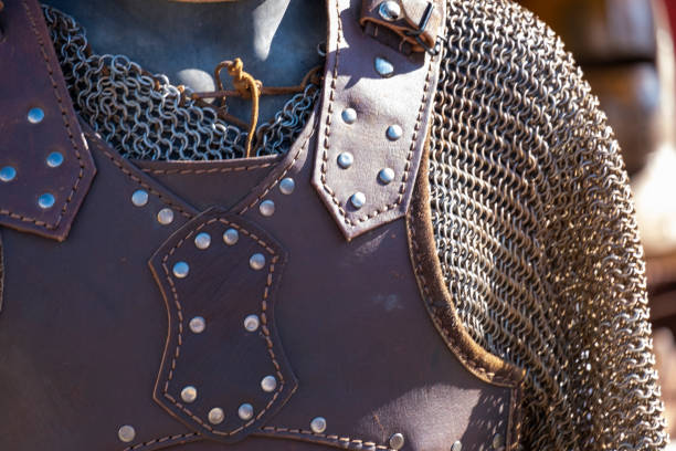 istock Medieval festival show, historical performance. Weapons, armor, utensils and objects of medieval life. 1467905836