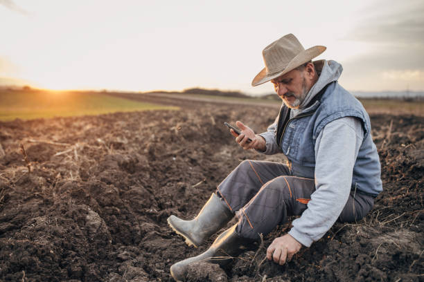 istock Senior farmer using mobile phone on the agricultural field 1467908641