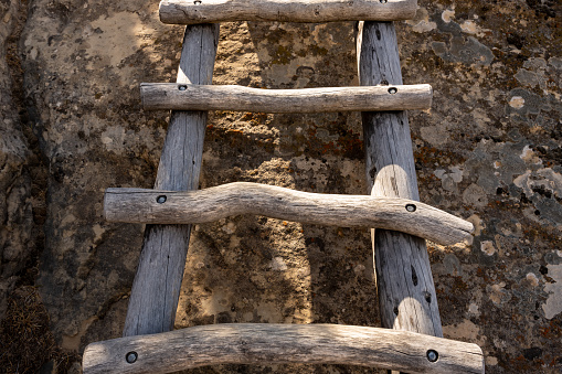 Close Up of Rungs on Wooden Ladder on Historic Route to Cliff Dwelling