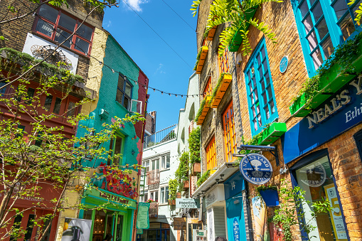Colorful buildings at Neal's Yard, a small alley in Covent Garden, London, UK