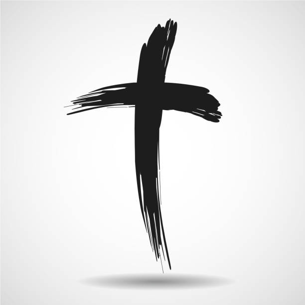 ręcznie rysowany krzyż, krzyż grunge, symbol chrześcijański - cross shape stock illustrations