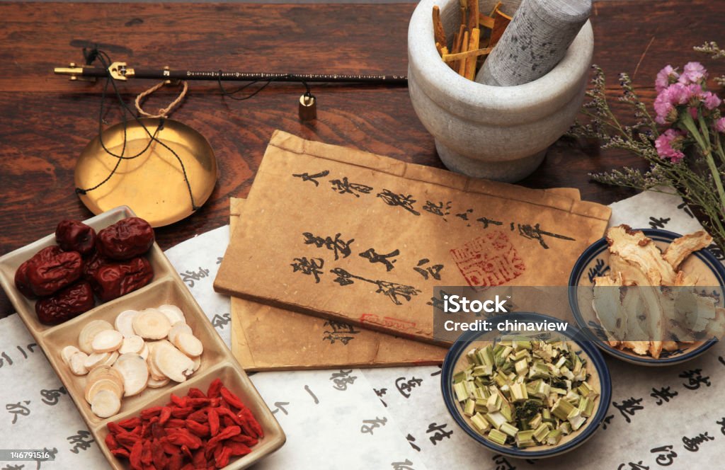 Chińskie ziołolecznictwo, herbata zestaw - Zbiór zdjęć royalty-free (Chińskie ziołolecznictwo)