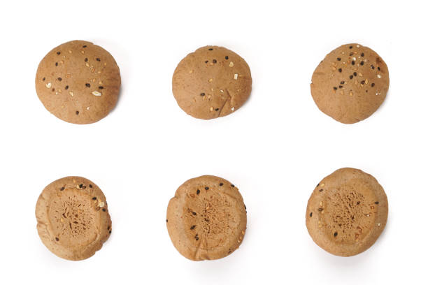 A pile of bread on a white background