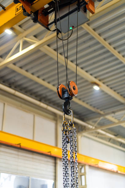 istock Factory tranportation strong hook. Metal lifting heavy crane . 1467916154