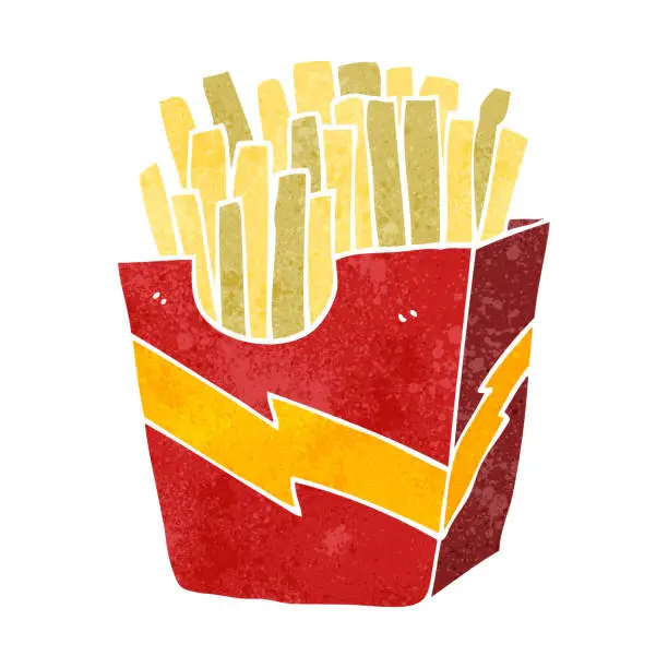 Vector illustration of freehand retro cartoon french fries