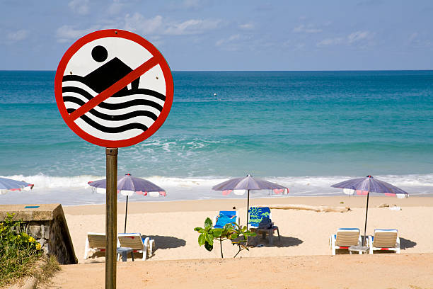 istock No swimming sign at beach 146792061